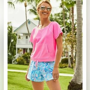 Lilly Pulitzer EMMALINE PULLOVER SWEATER Short Sleeve in Prosecco Pink NWT Med